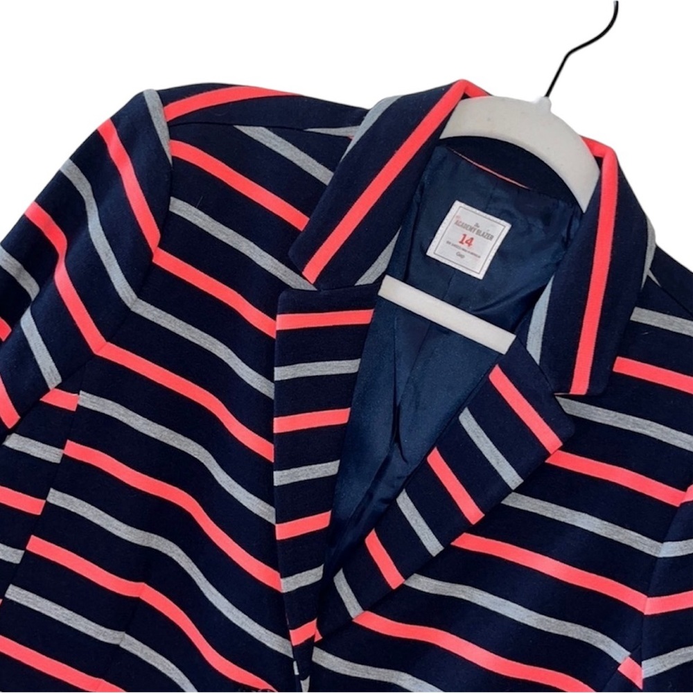 EUC GAP Academy Blazer- Preppy, Navy, Grey, Coral Striped DARLING Size 14 - Picture 3 of 8
